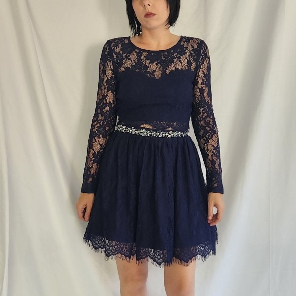 Blue‎ Lace Two Piece Hoco Dress